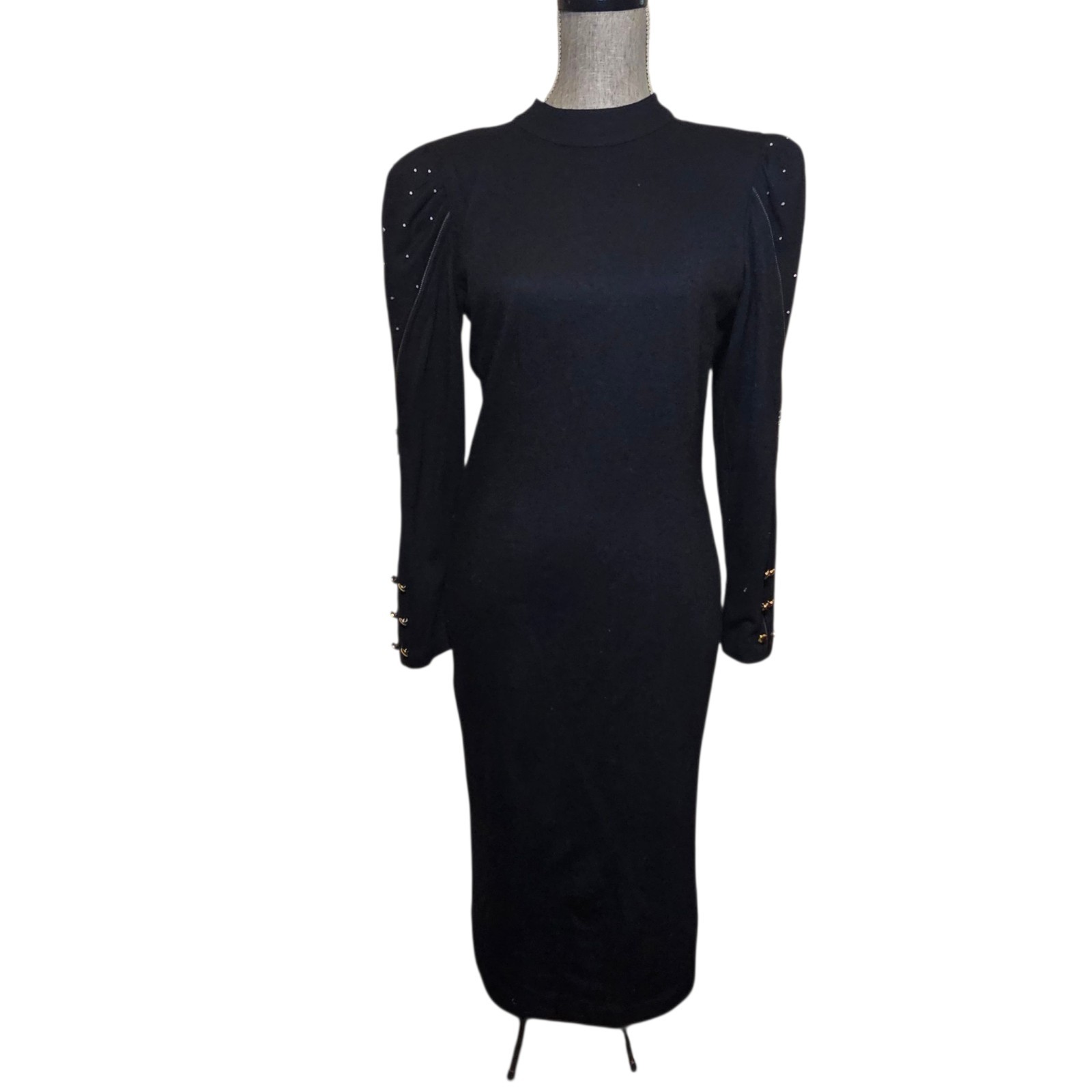 Vintage Suzanne 100% Wool Dress Women’s S Black 80s L/S Avant Garde Deadstock