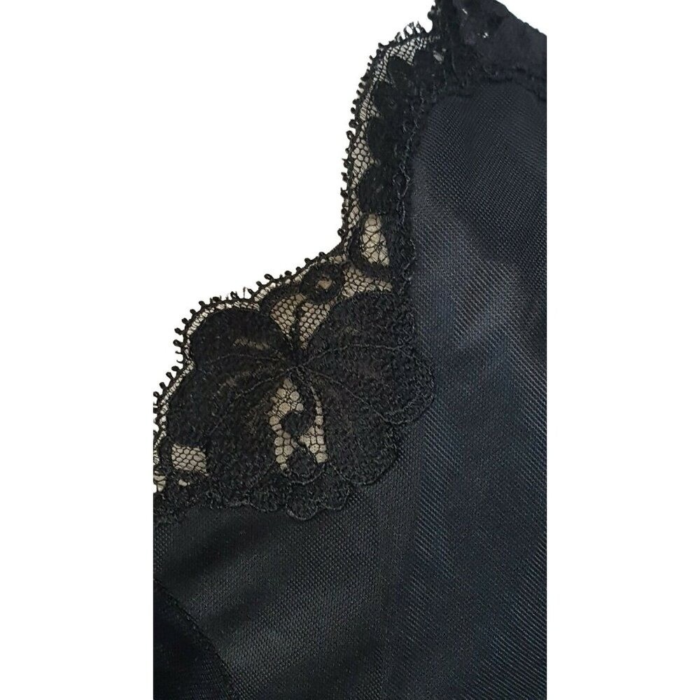 Sears Vintage Non Cling Dress Full Slip Size 34 Black Satin Lace Empire Waist