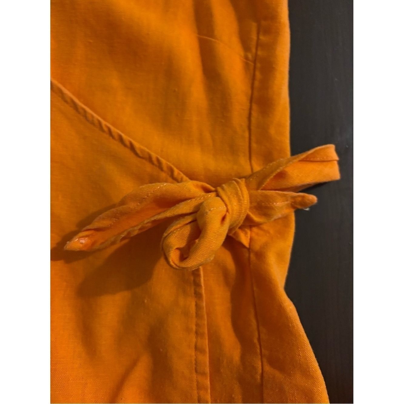 Vintage Selene Sport Sz Med Orange Linen Blend Sleeveless Faux Wrap Collared Top
