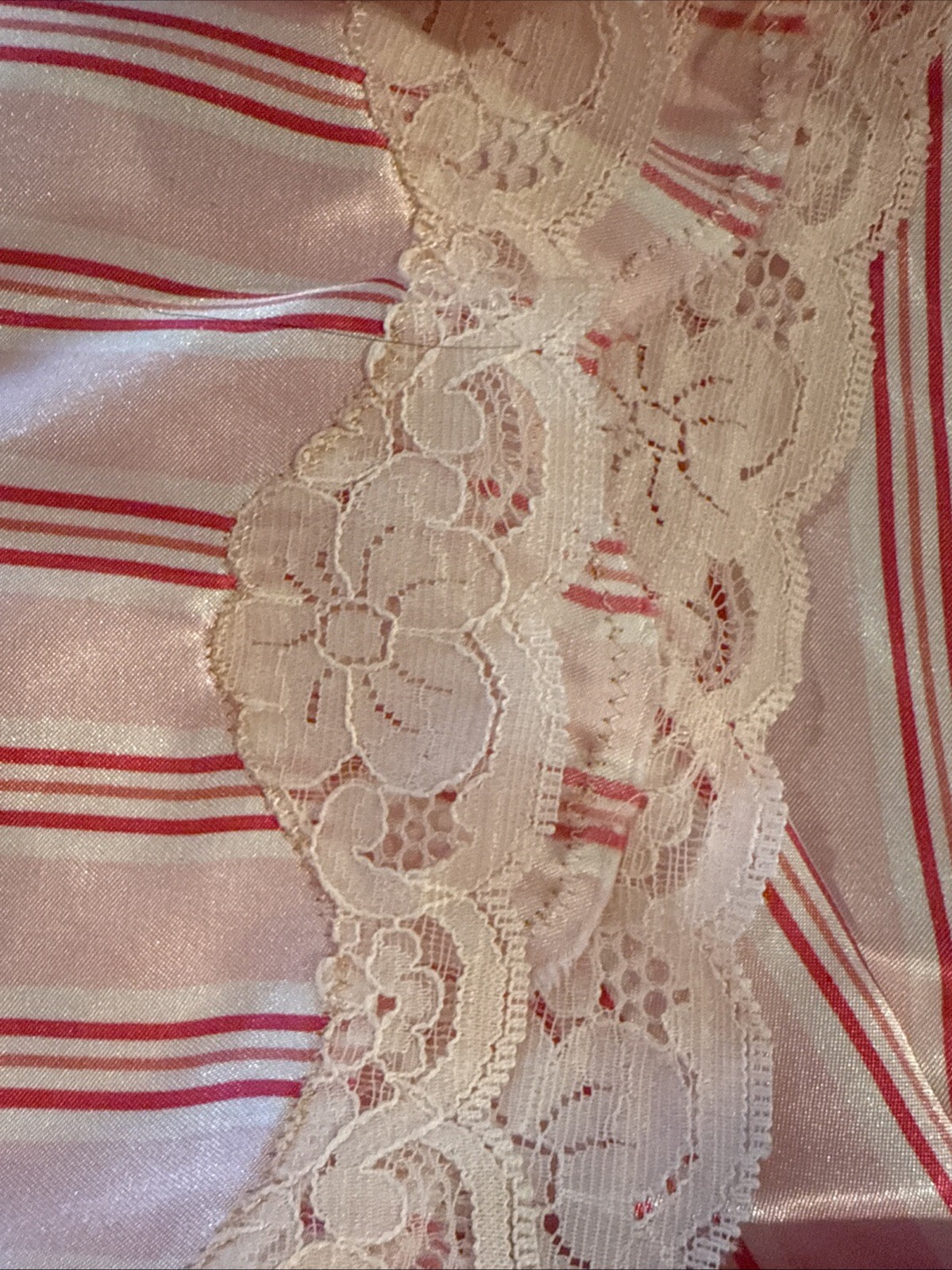 VTG 80’s CRUZ Pink/Red Striped Satin Elastic Waist Laced Cuffs Pajama Pants L