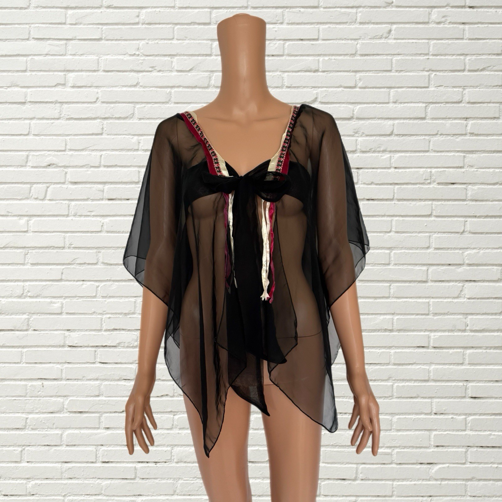 Vintage 70s Black Bell Sleeve Mesh Blouse – Fairy Grunge Xs