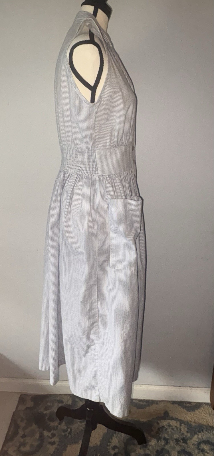 Vtg Virgo II Midi Dress Union Made Cotton Pockets Sleeveless Button Front 10