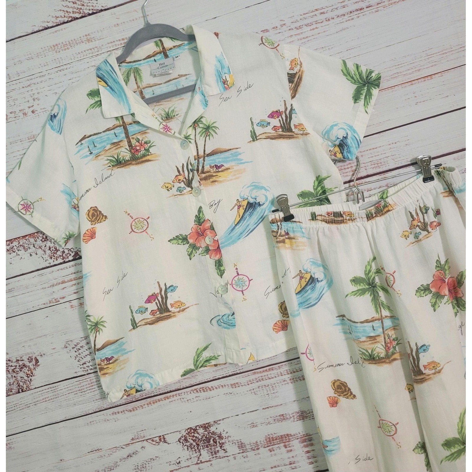 90s Vintage Hot Cotton by Marc Ware Women’s Lounge Set Linen Cotton Co-Ord