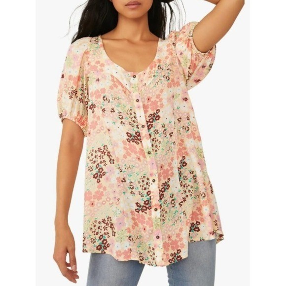 New FREE PEOPLE Small Vintage Combo Callie Printed Tunic Top/Dress Delicate Boho