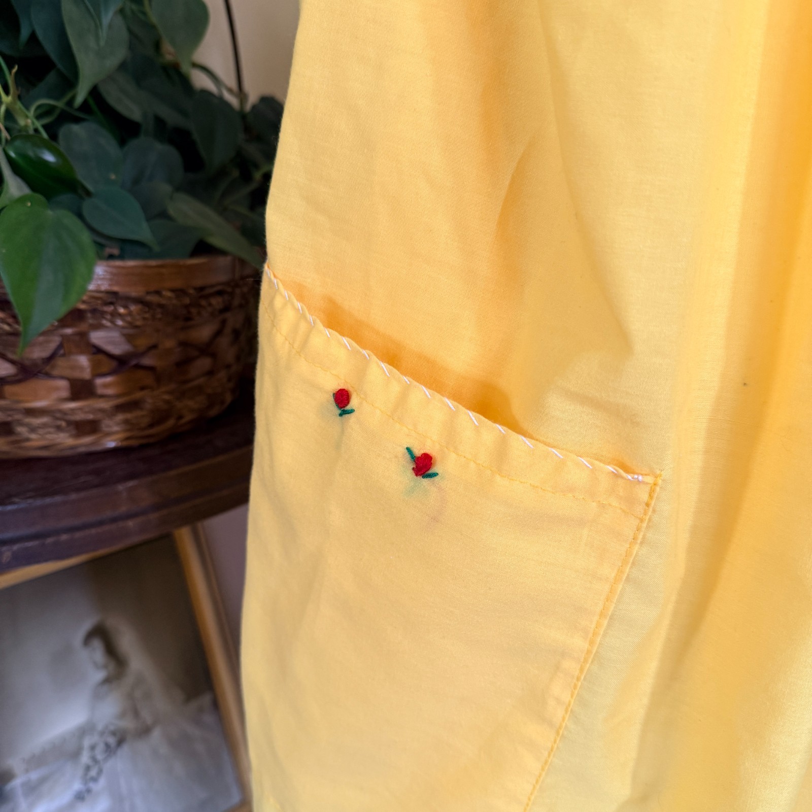Handmade Artisan Mexican Style Embroidered Bird Smocked Sundress Tie Sleeves