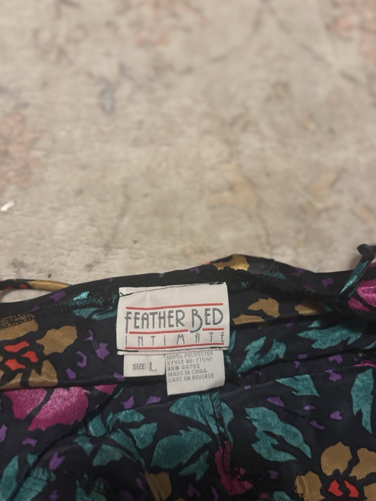 Vintage FEATHER BED INTIMATES Satin Floral Print Lingerie Teddy Romper LARGE EUC