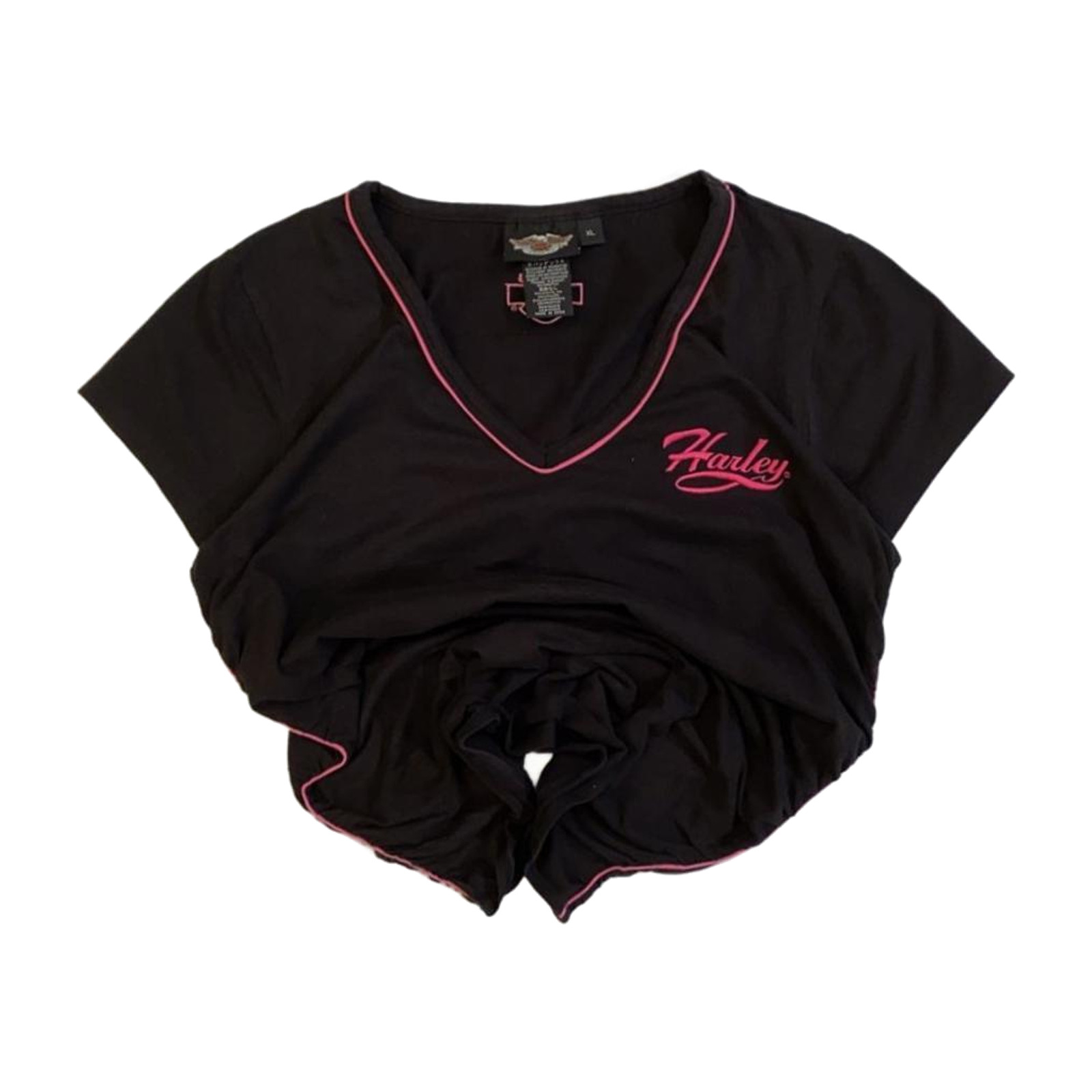 Harley Davidson Women’s Pink Contrast Threading Short Sleeve T Shirt Black XL