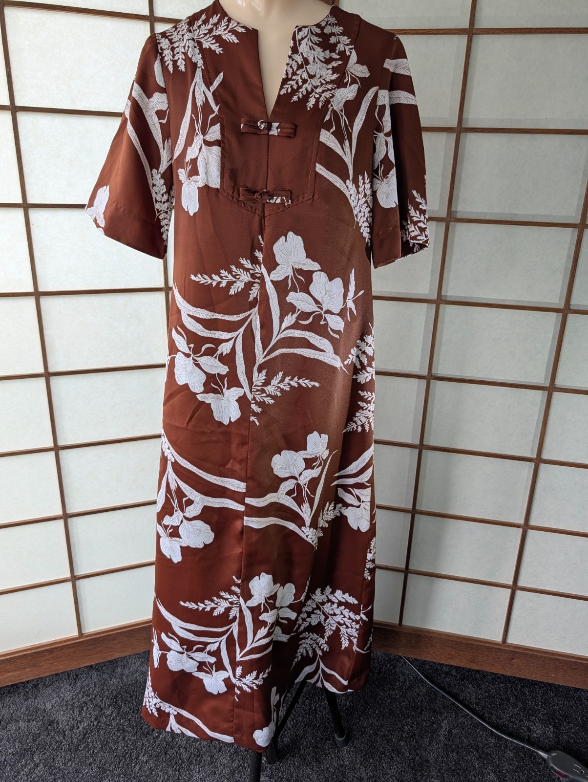 Vintage 70s 80s HAWAII NEI Honolulu Honeymoon Set Brown White Botanical Print 10