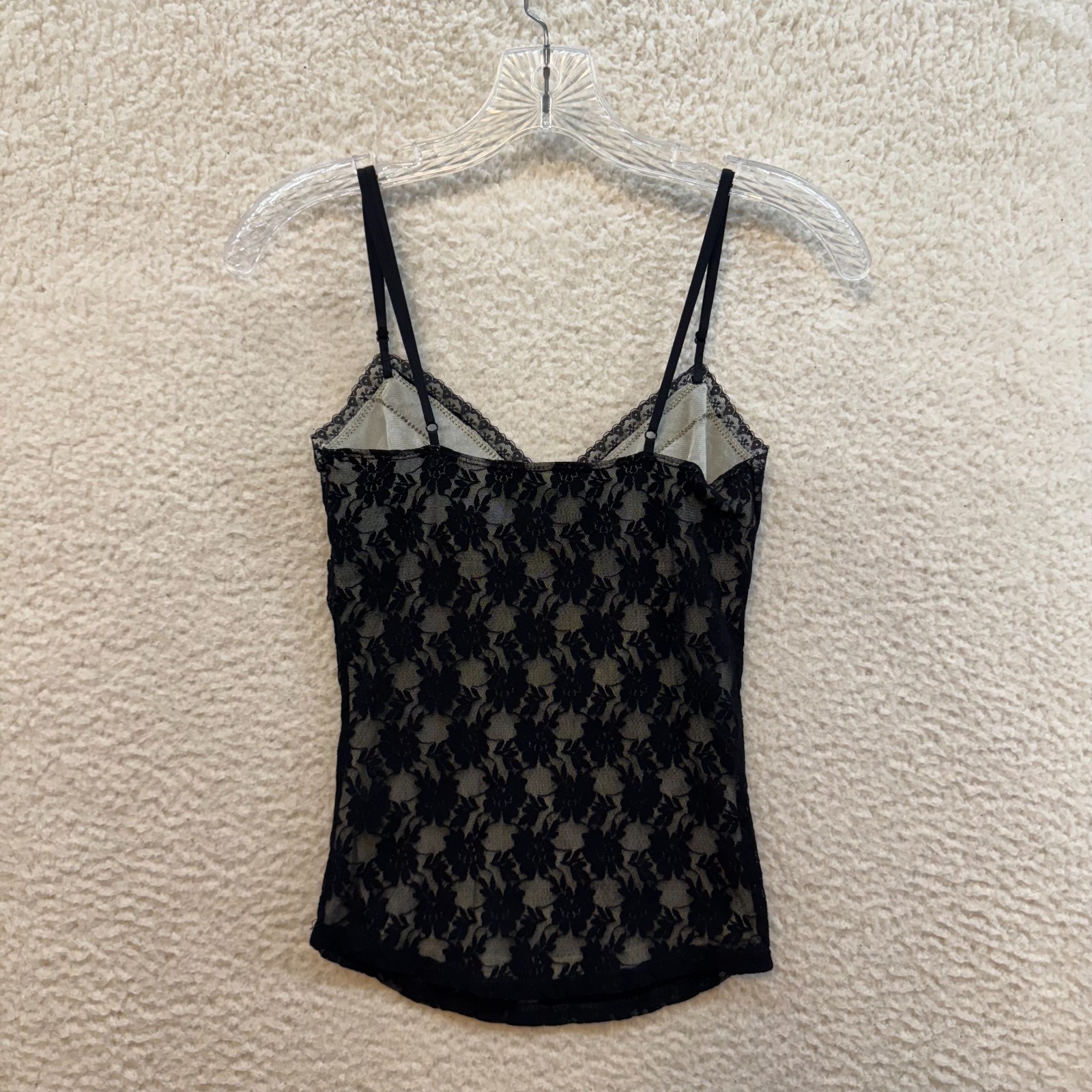 90s Y2K Vintage Camisole Tank Top XS S Black Lace Goth Fairy Grunge Whimsigoth