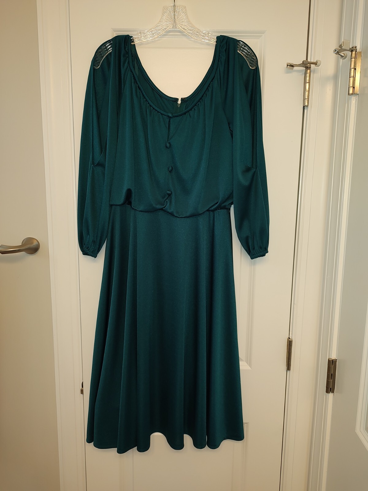 Vintage 1970’s Junior’s Green Dress With Braided Belt and Open Sleeves