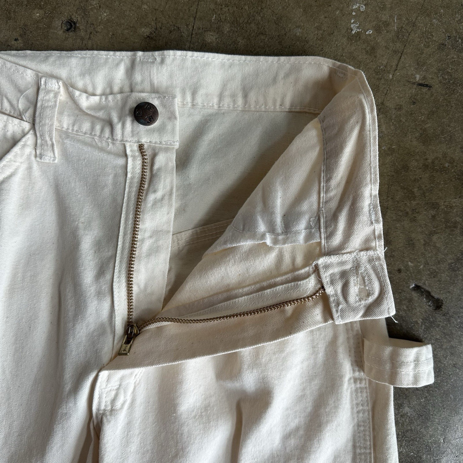 Vintage 80’s Dee Cee Cotton Canvas White Carpenter Pants | Size 26×36