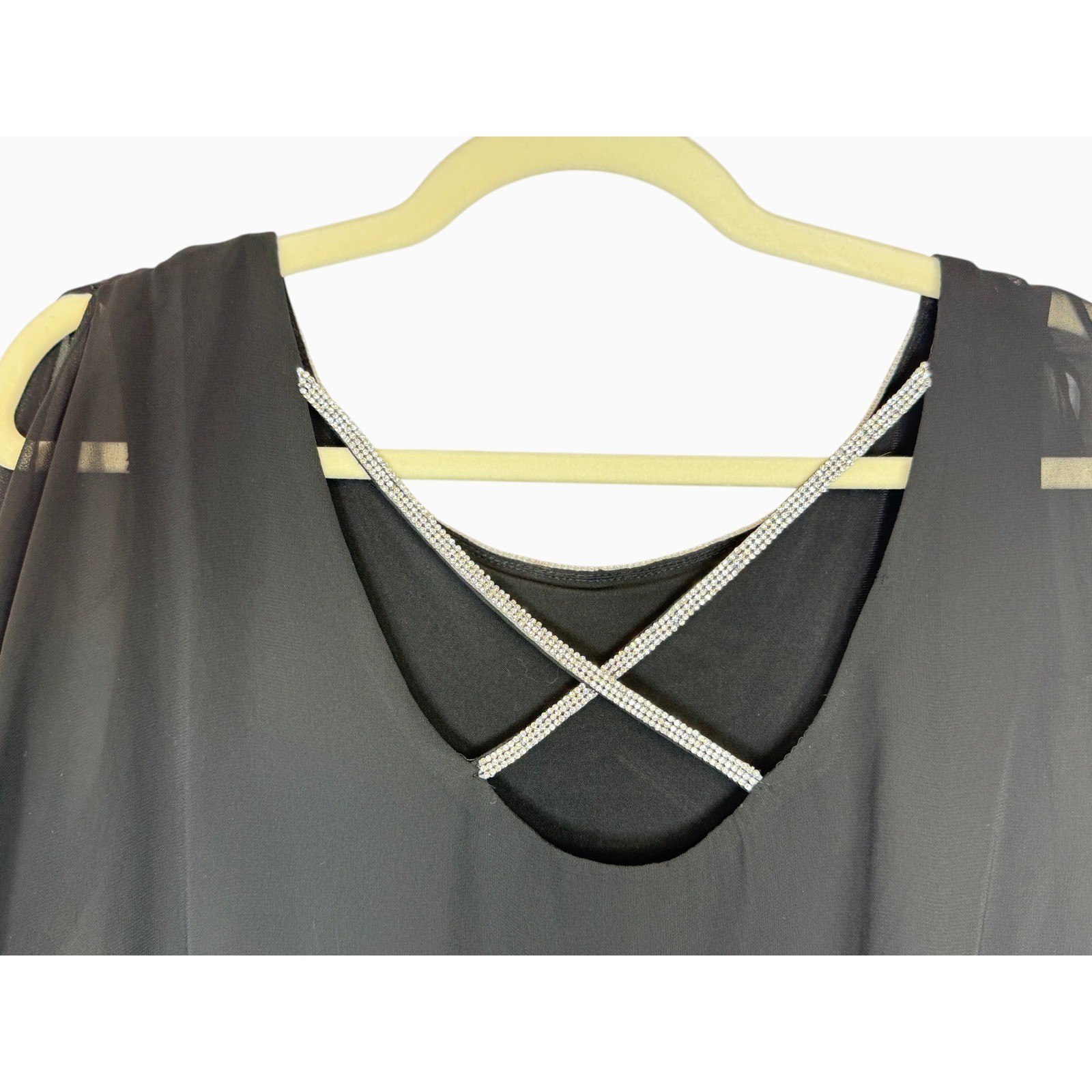 MSK Women’s XL Black Rhinestone Trim Cape Overlay Cocktail Dress NWOT