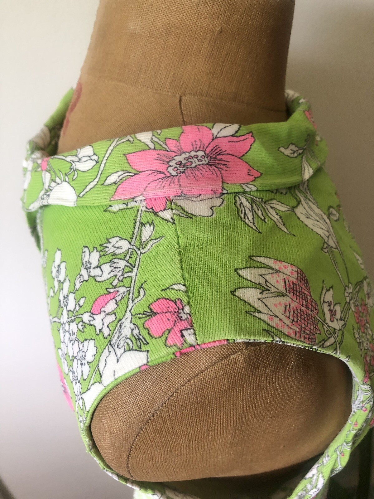 1920’s Inspired Lime Green & Pink Floral Drop Waist Dress