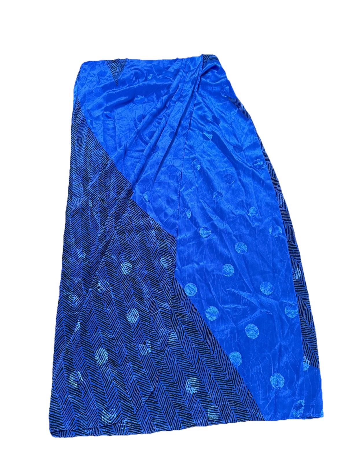 Blue Vintage 80’s Satin Print Rayon Slip Dress Faux Wrap Medium Evening Studio54