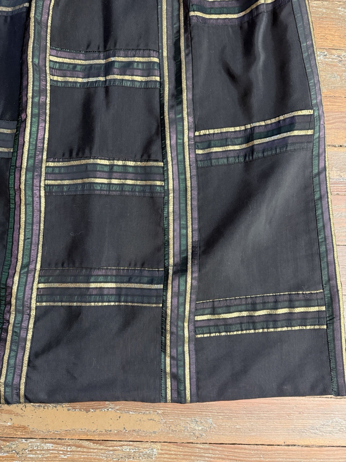 Vintage Mr Hank Black and Gold Plaid Elastic Waist Maxi Skirt Sz Small 💚🍄