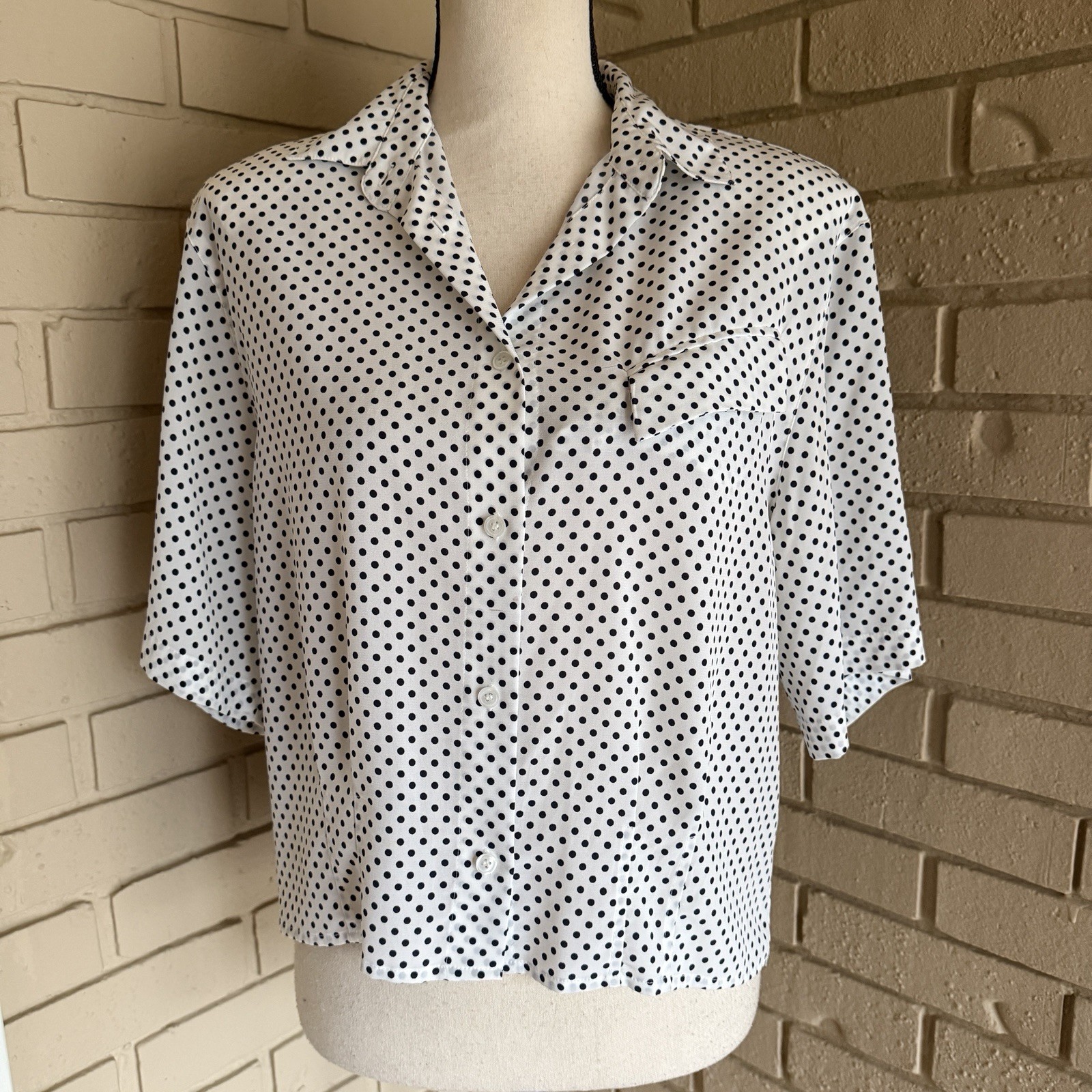 JACK WINTER Vintage 80s Women’s Polka Dot Pleated Shirt Blouse Rockabilly Sz 10