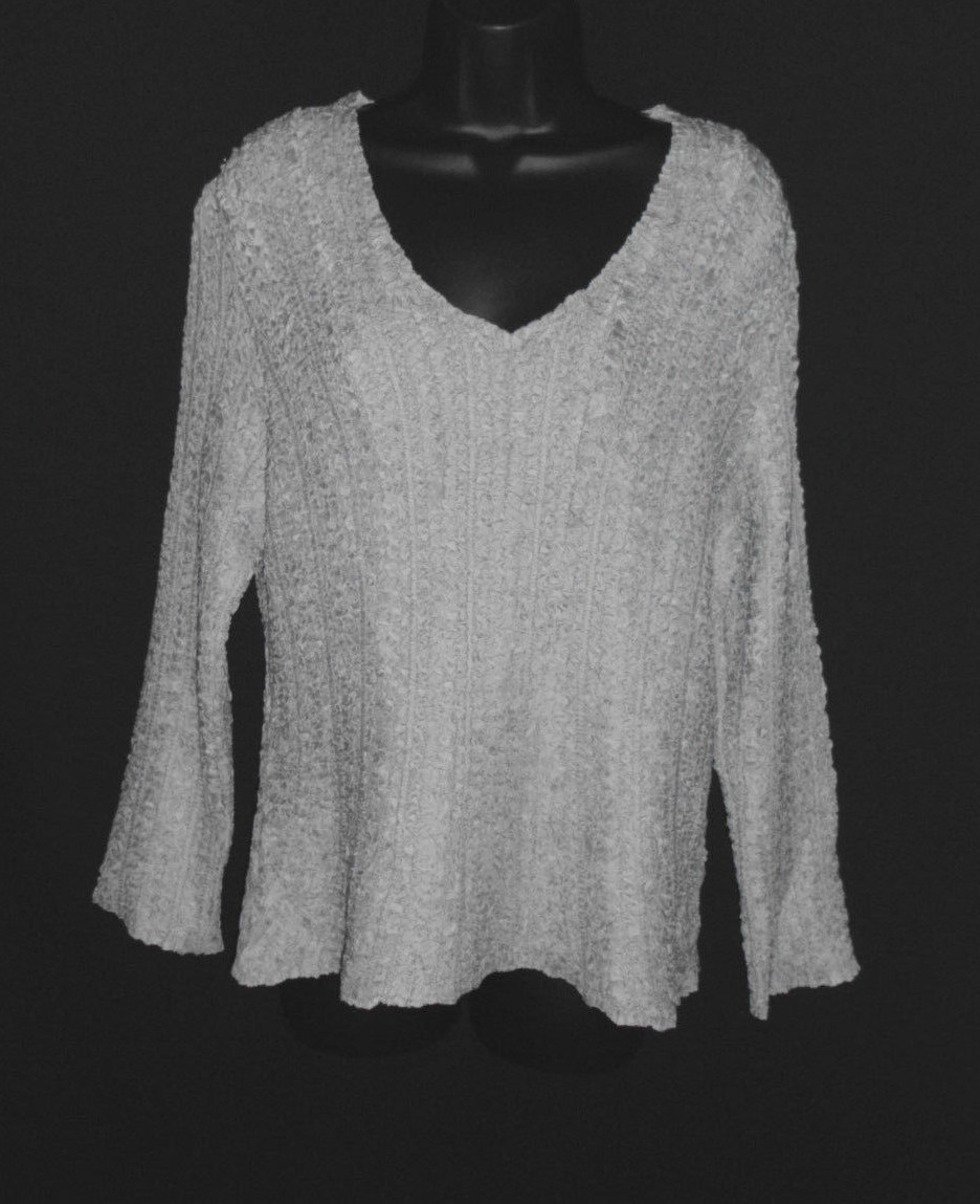 Vintage Rafael Blouse Size XL NWT Grey Stitch Pleats V Neck Long Sleeve Polyest