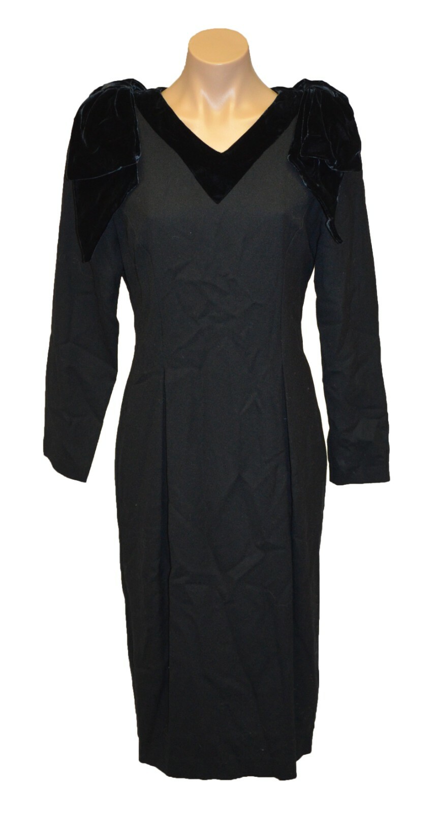 Sara Campbell Vintage 80s Black Velvet Bow Prom Party Dress size 8