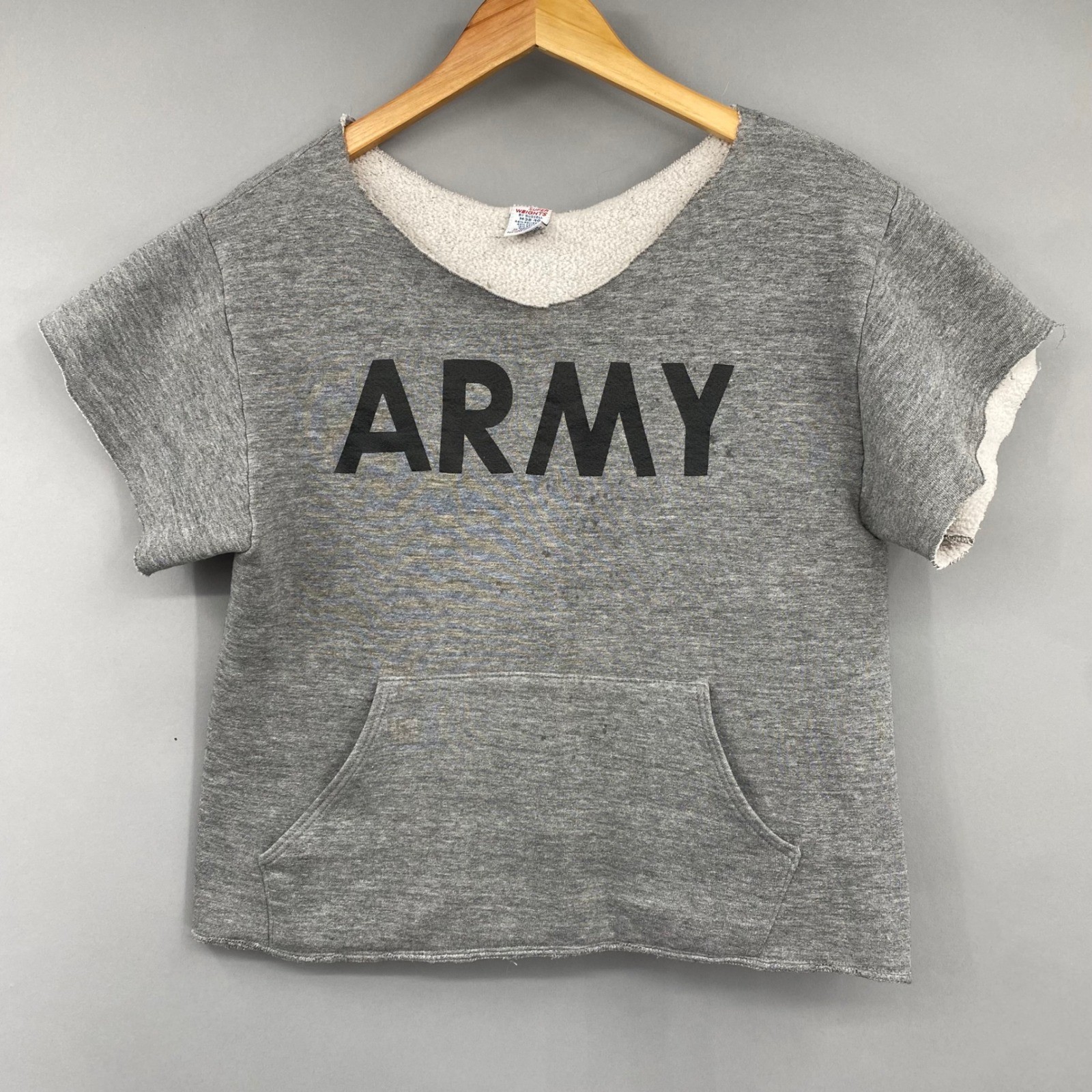 Vintage Russell Super Weights Army Sweatshirt Gray Cut Off Short Sleeve M 38-40
