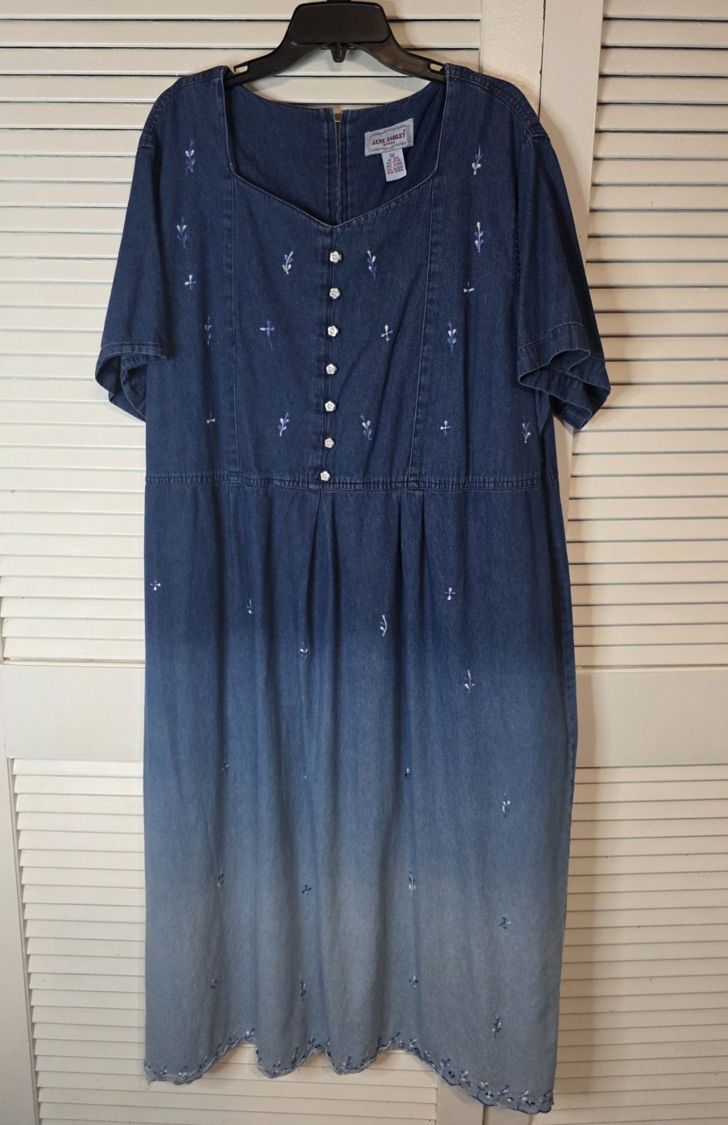 Vintage Jane Ashley Denim Floral Cottagecore Dress Size 3X ~ Fits 4X Also!