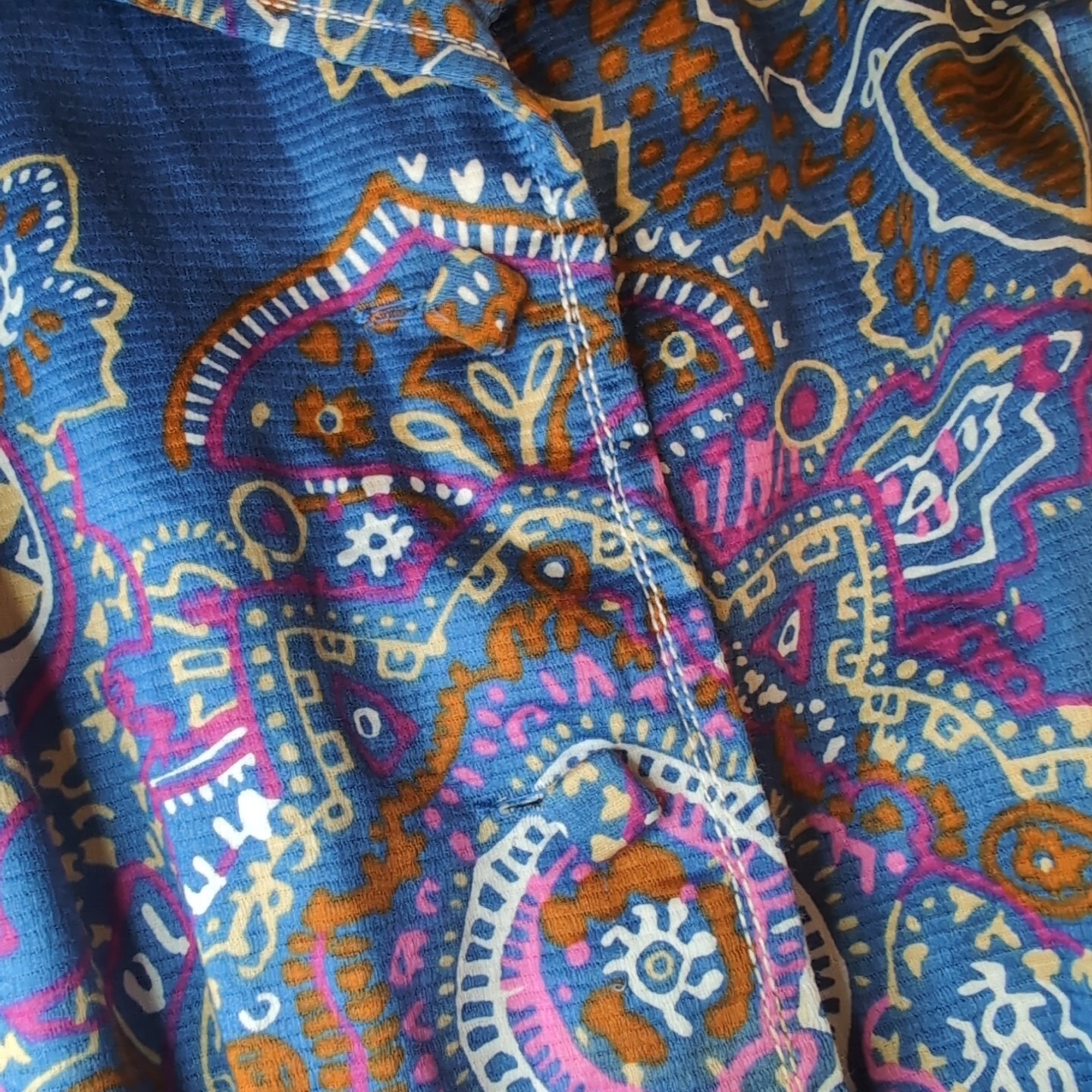 Vintage 1970s McMullen Shirtwaist Dress Blue Paisley Pattern Designer Big Collar