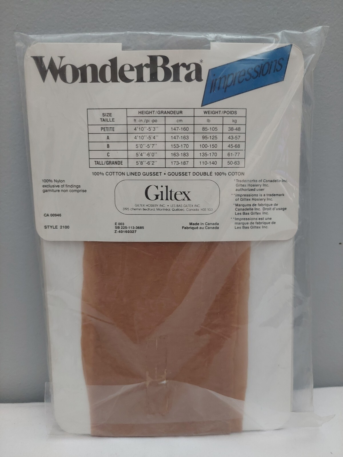 Vintage Pantyhose Wonderbra Super Sheer Color Café au Lait Size P BWS1