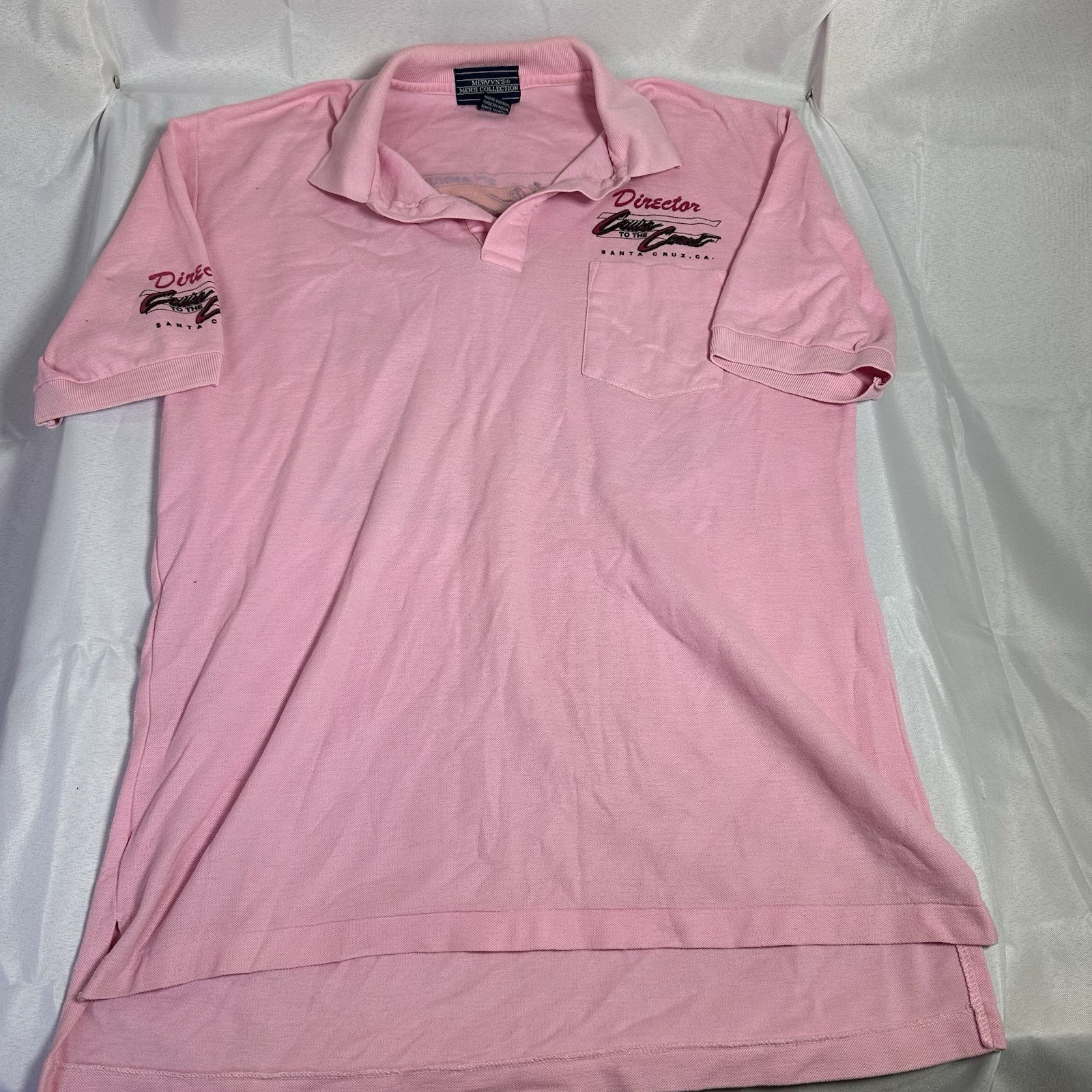 SANTA CRUZ (1987) Car Show Adult Polo 1/4 Button Shirt Sz (L) Pink “DIRECTOR”