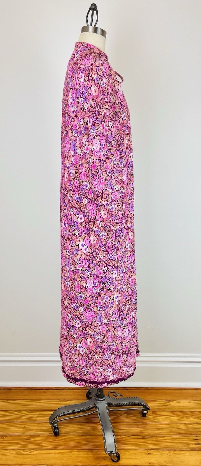 Vintage 70s Floral Flower Power Polyester Zip Up Muumuu Robe House Dress Coat M