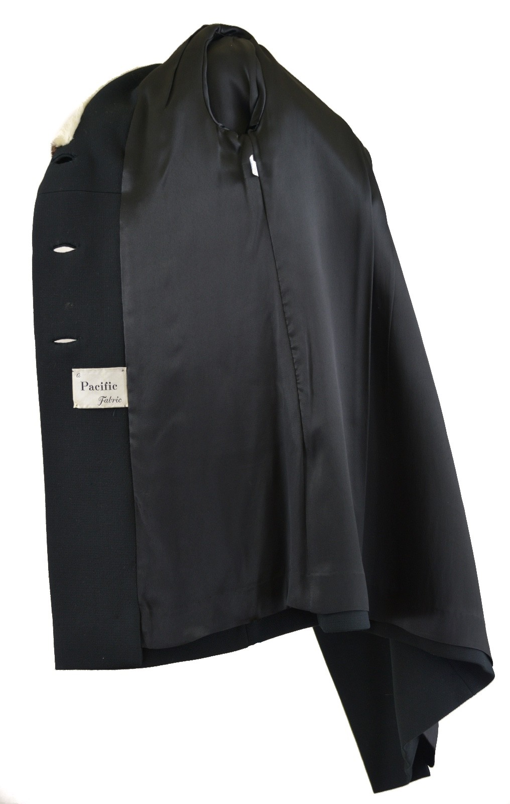 Vintage Double Breasted Black Wool Blend Coat, Black and Ivory Mink Fur Collar