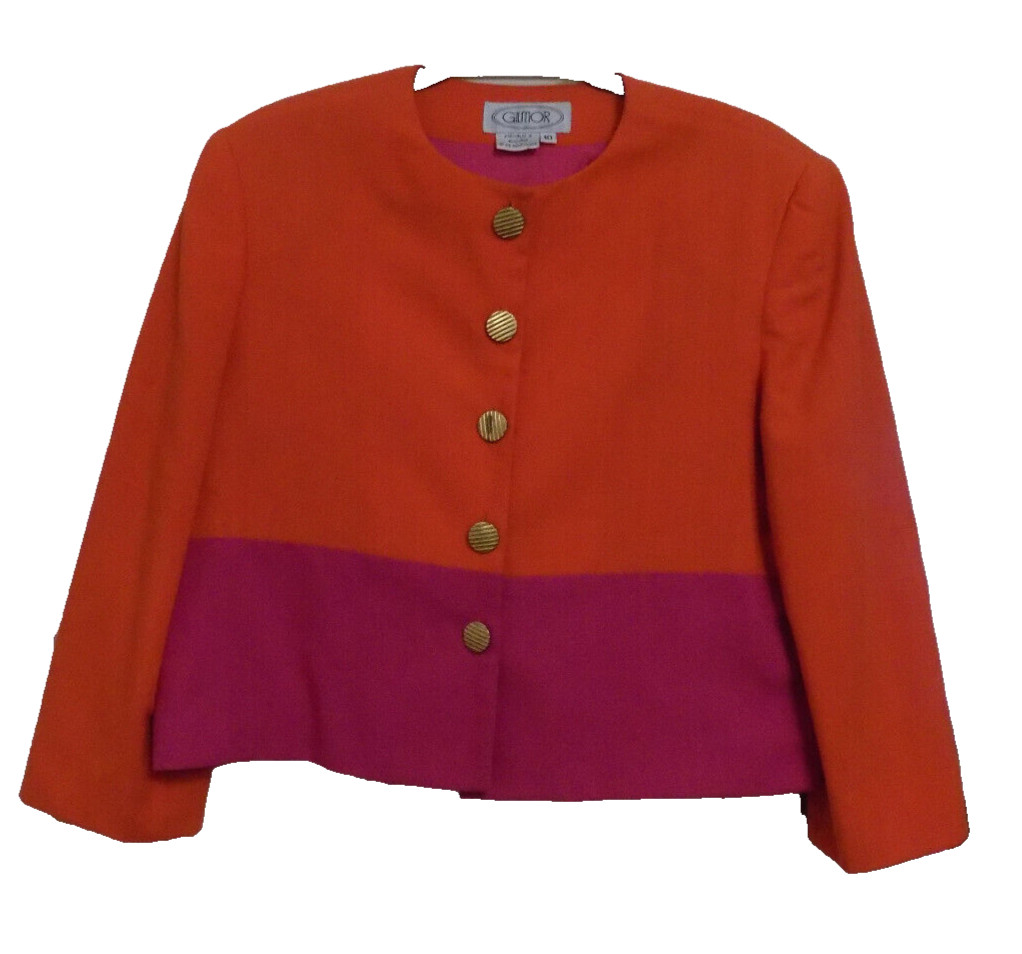 Vtg Gilmor Sz 10 Boxy Button Jacket Blazer Colorblock Bright Orange Fuchsia Pink