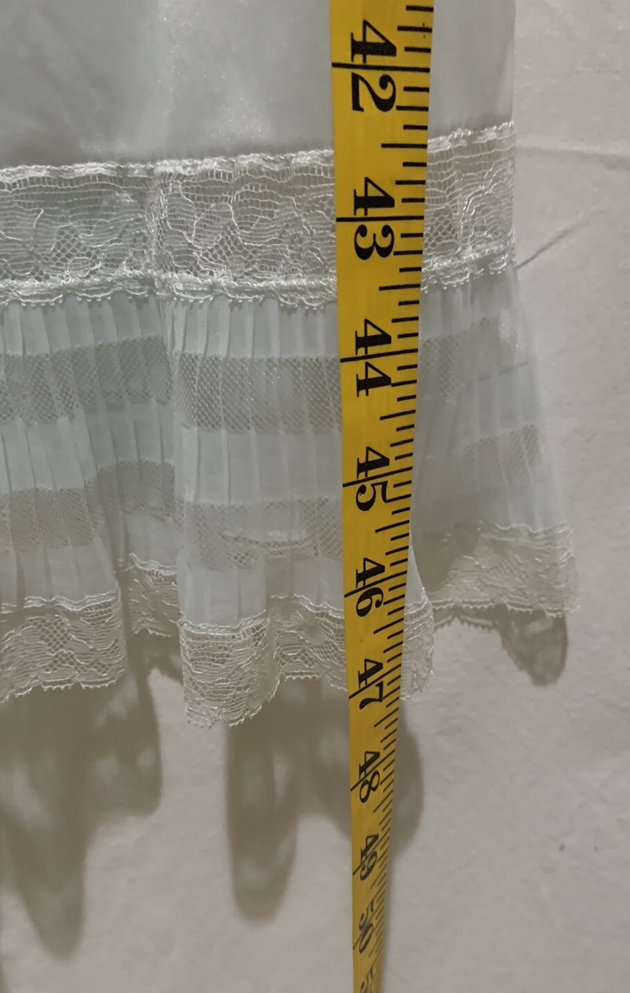❤️Vintage 1940s 50s Nightgown Small Sheer Pleated Ruffle Hem Blue Nylon Lace