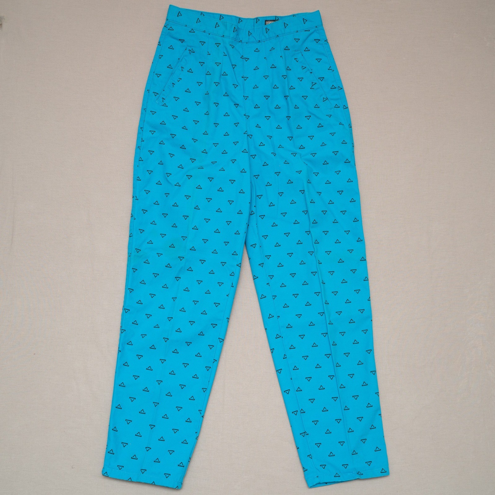 Vintage 80s Pleated High Waist Blue Pattern Side Zip Womens Pants 11/12 Cotton