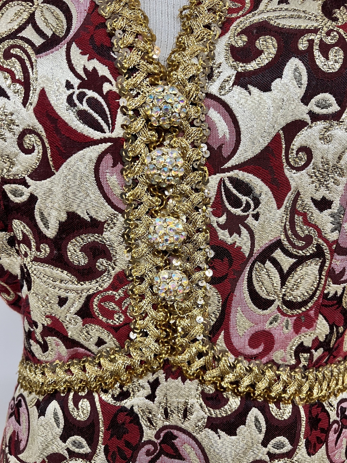 Vtg Vitage 1960s 60s Designer Harmay Burgundy and Gold Brocade Formal Gown