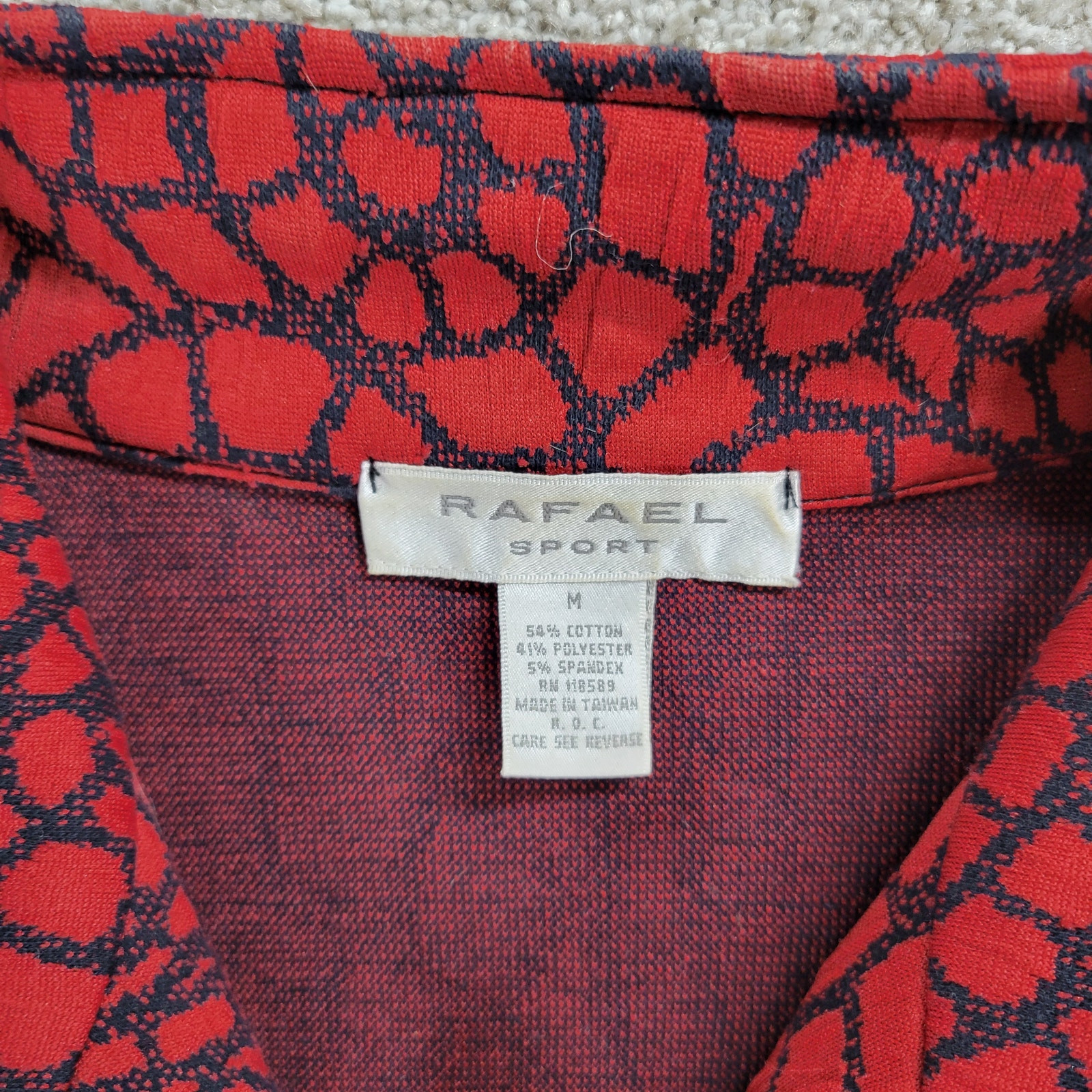 Vintage Rafael Sport Jacket Womens M Red Black Printed Zip Up High Neck Pockets