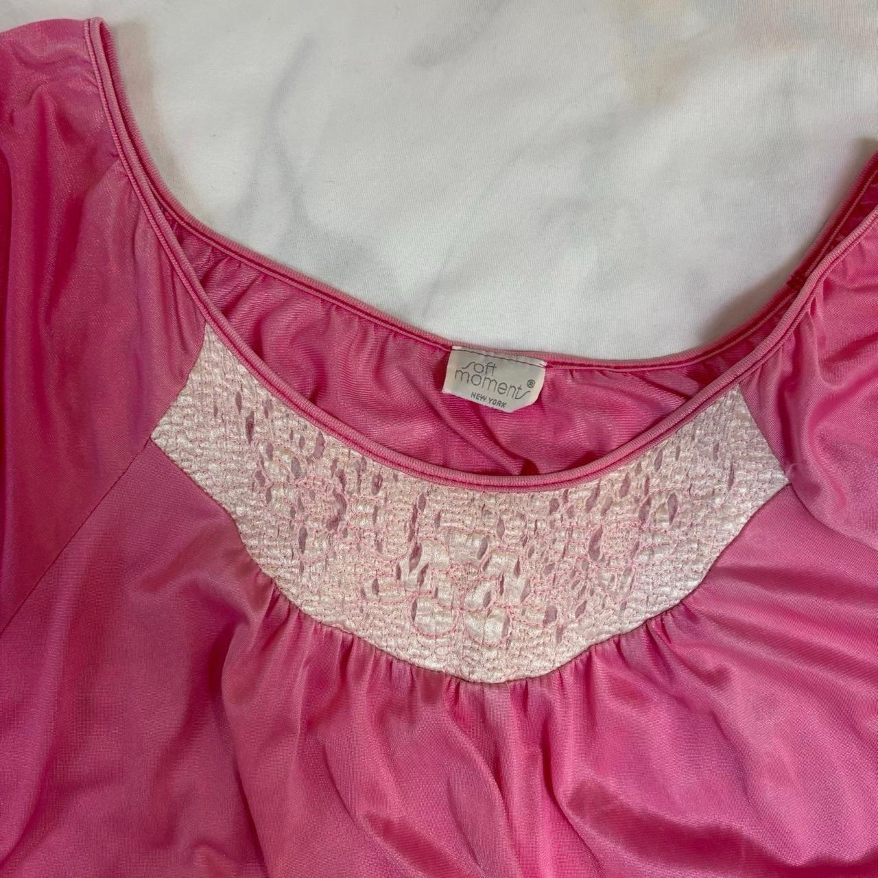 Pink Nightgown With White Embroidery Neckline Vintage 70s/80s Soft Moments Med