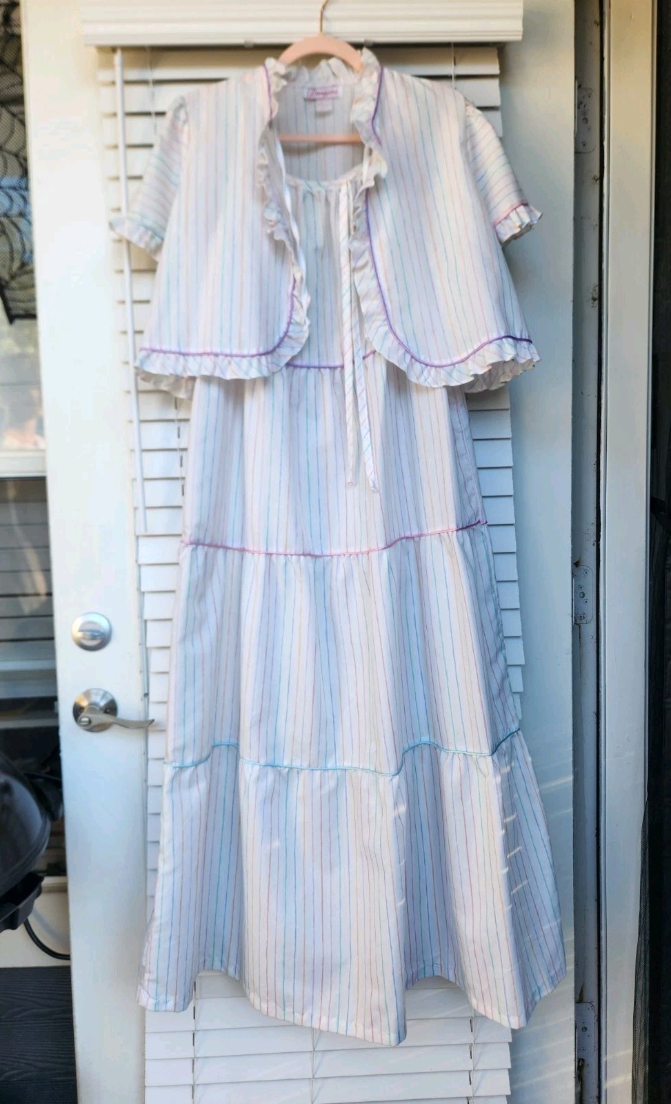 Vtg Brandywine 2-Piece Set Striped Tiered Maxi Prairie Dress & Bolero Jacket M