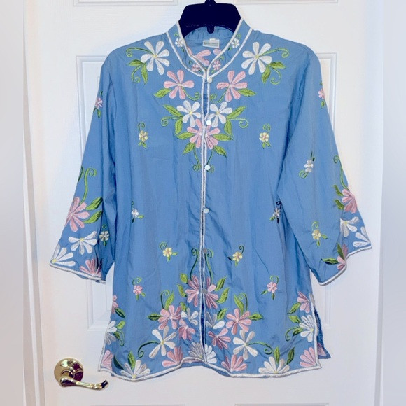Vintage Caro of Honolulu LOT of 4 Embroidered Button down mock neck Tunics sz 12