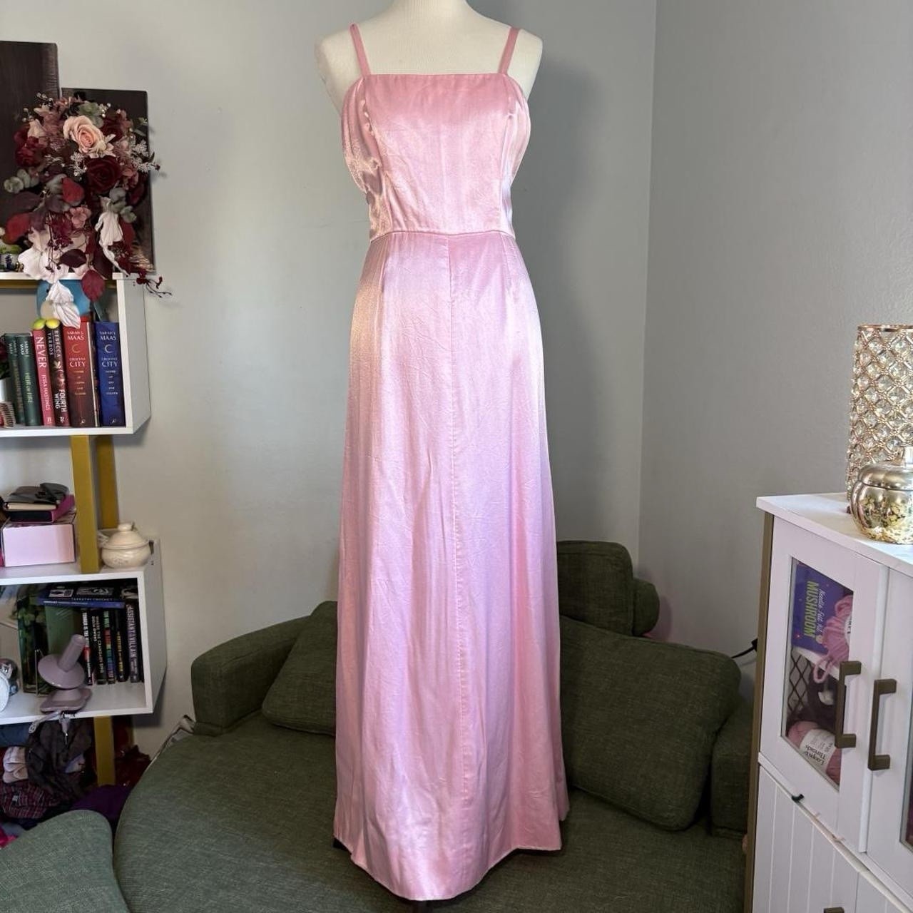 Vintage Pink Maxi Slip Dress Formal Fairy Strappy Regular Vogue Paris Original