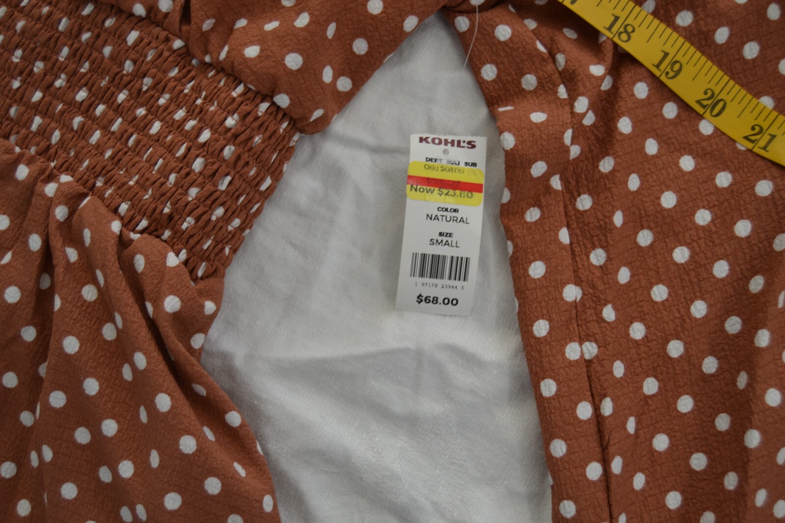 DRAPER JAMES Empire Waist Lined Dress BROWN/WHITE Polka Dots Size S Vtg Kohl’s