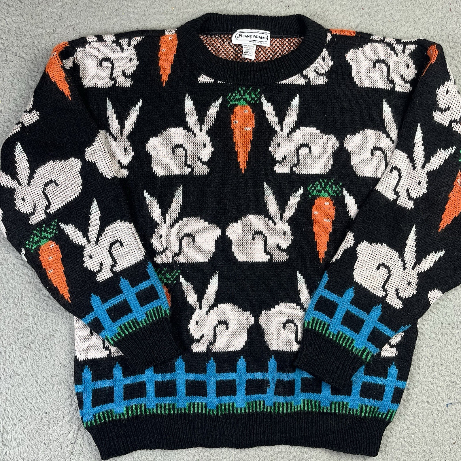 Vintage 90s Rabbit Sweater Carrot Bunny Novelty Cottagecore Easter Sweatshirt