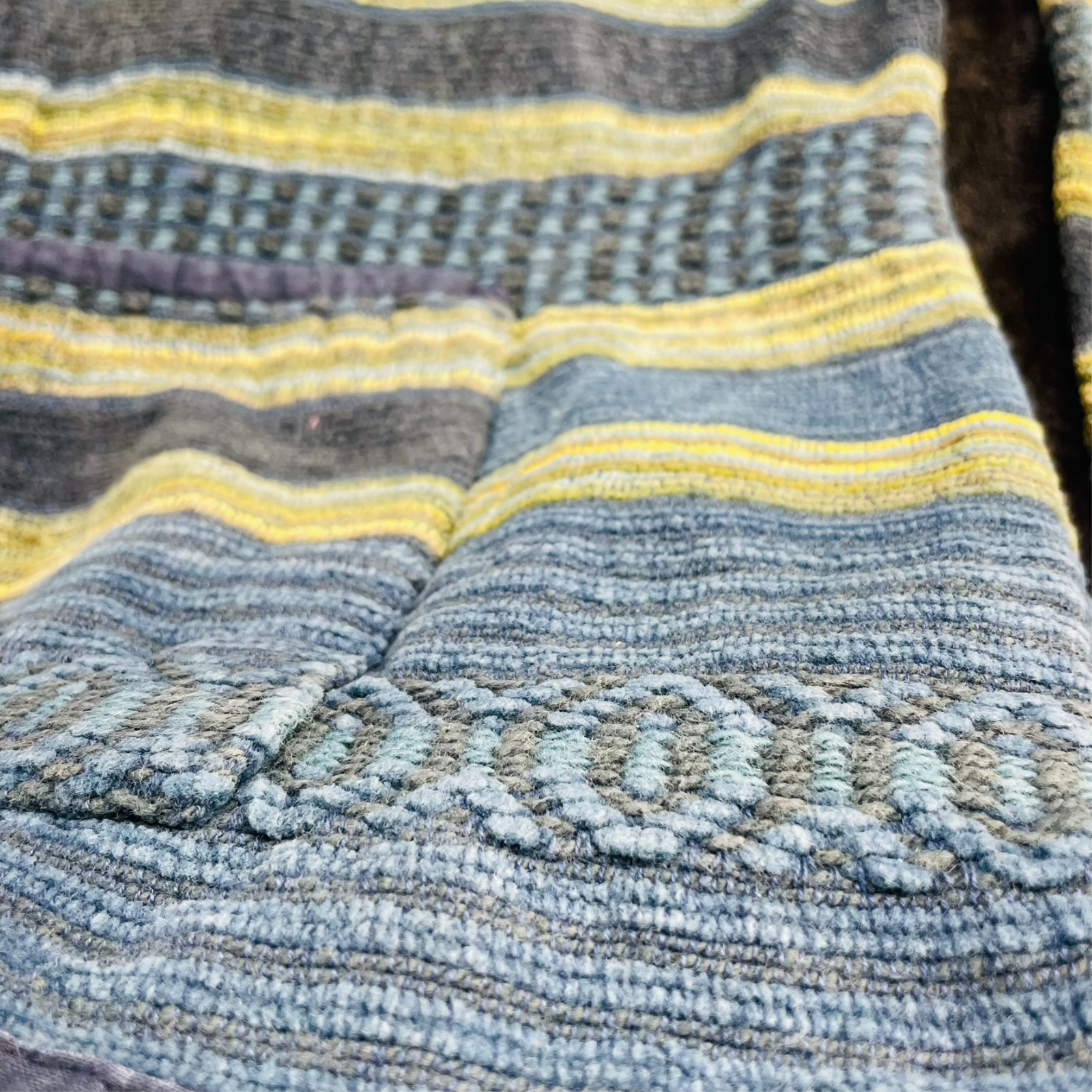 VTG 90s Flashback Woven Cotton Jacket Blue Yellow Striped Boho Button Cardigan