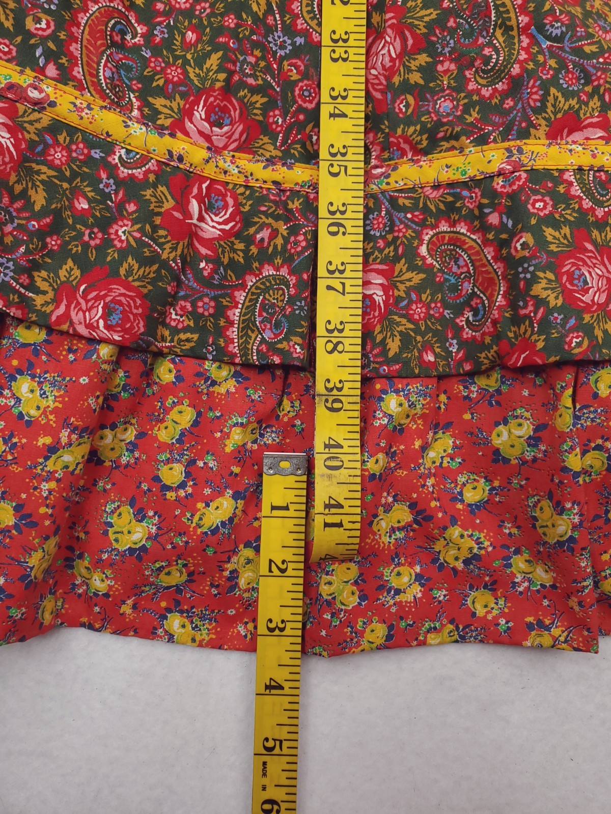 Vintage Jody T Prairie Dress Womens 9 Red Yellow Floral Patchwork Calico 70s