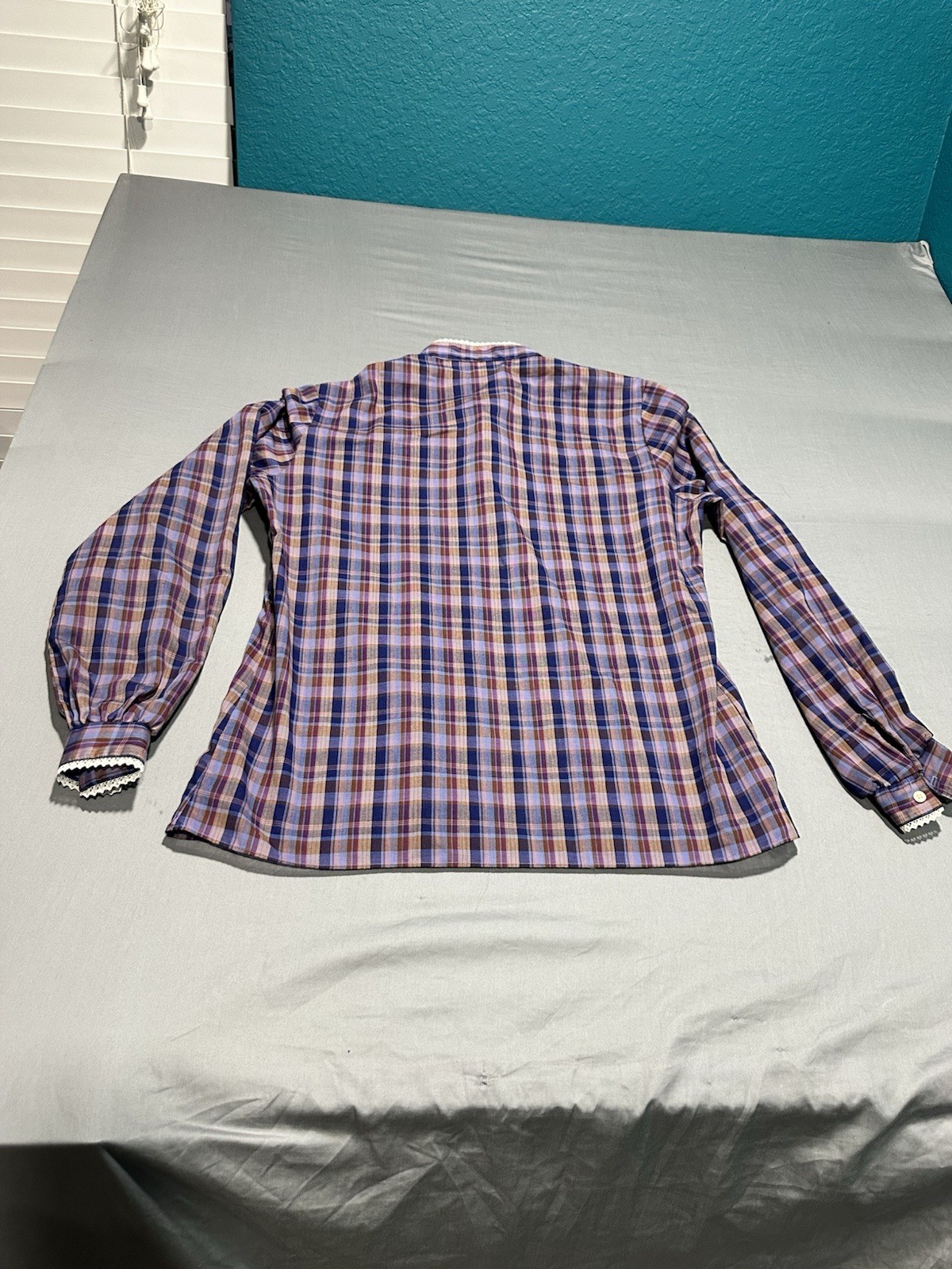 VTG 70s Sweetbriar Purple Plaid Button Up S/M Cottage Grandma