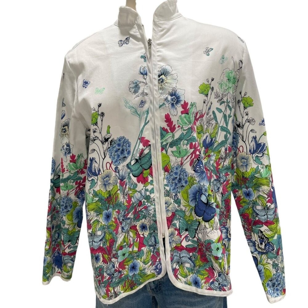 Vintage Women’s Floral Jacket Lightweight Breathable Size M Asian-Inspired Cotta