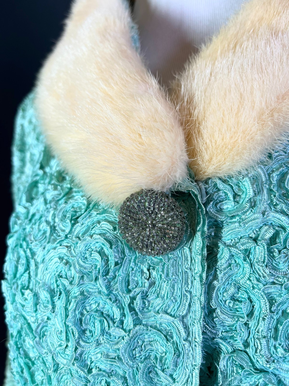 Vintage 1950s Helen of Memphis Costume Room Size 12 Green Jacket Fur Collar