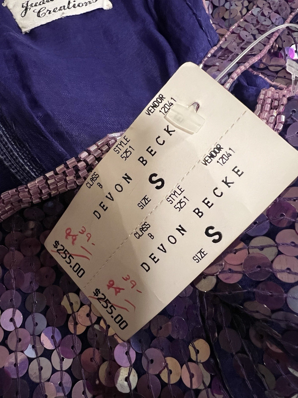 VTG Judith Ann Creations Purple Sequin Mermaid Silk Dress sz S NWT