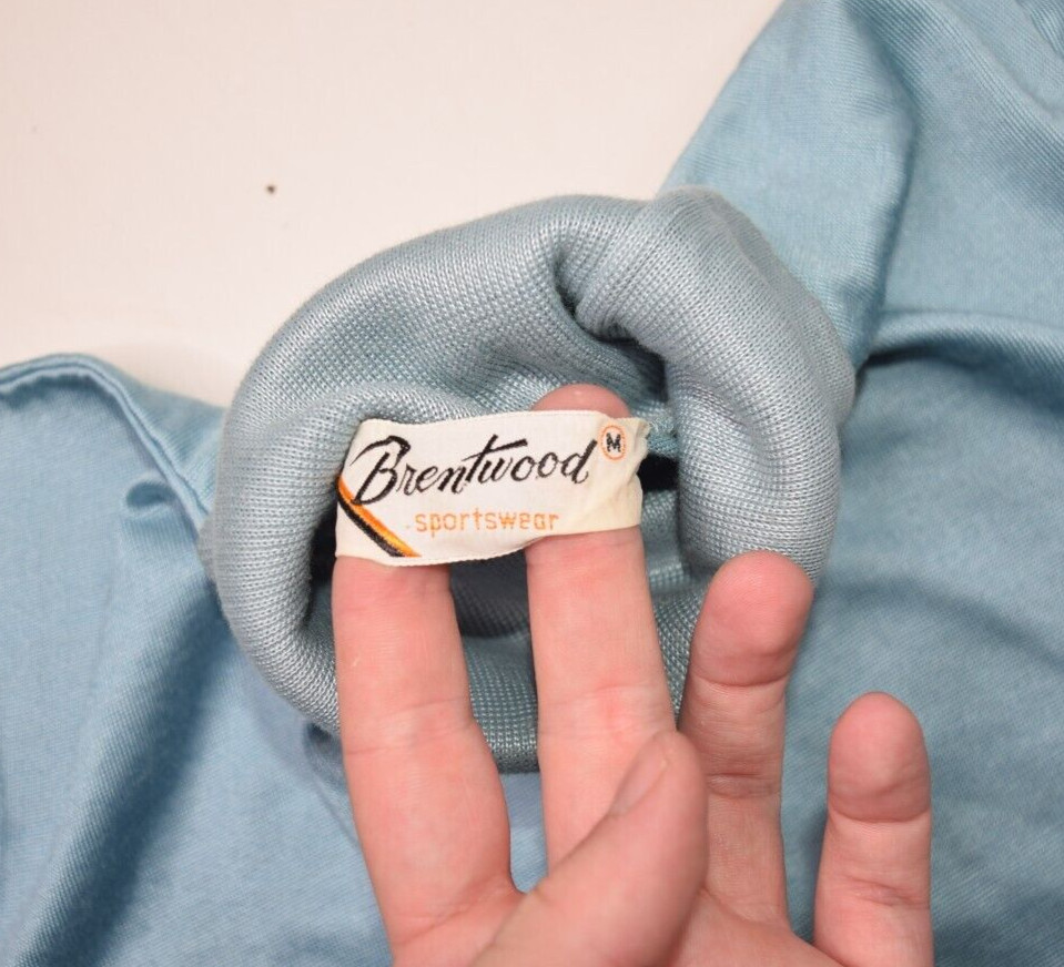 Vintage Brentwood Top Womens Medium Blue Short Sleeve Turtleneck Silky Jersey