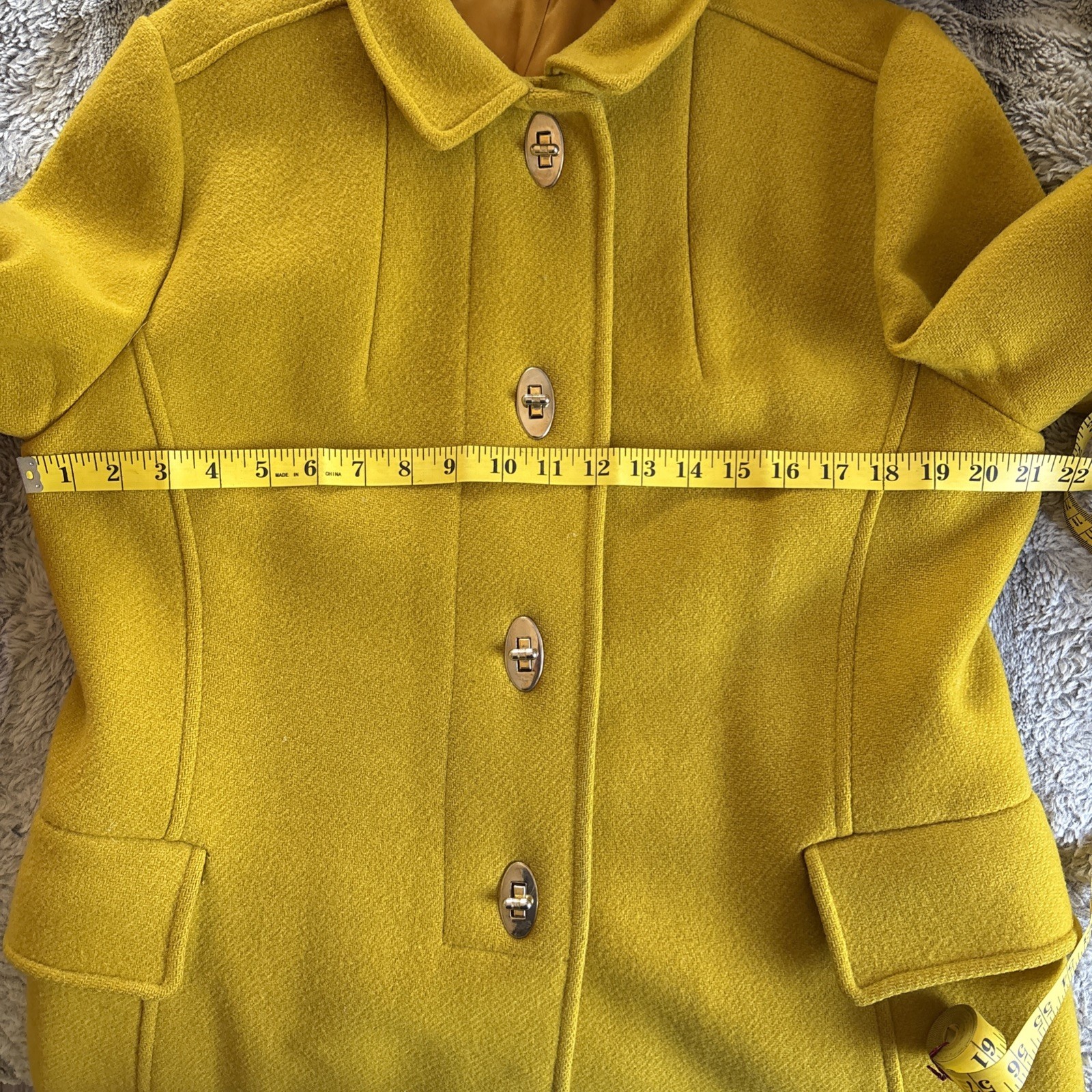VTG 60s Mustard Yellow Wool Turnlock Swing Coat Coach Bonnie Cashin Style MCM
