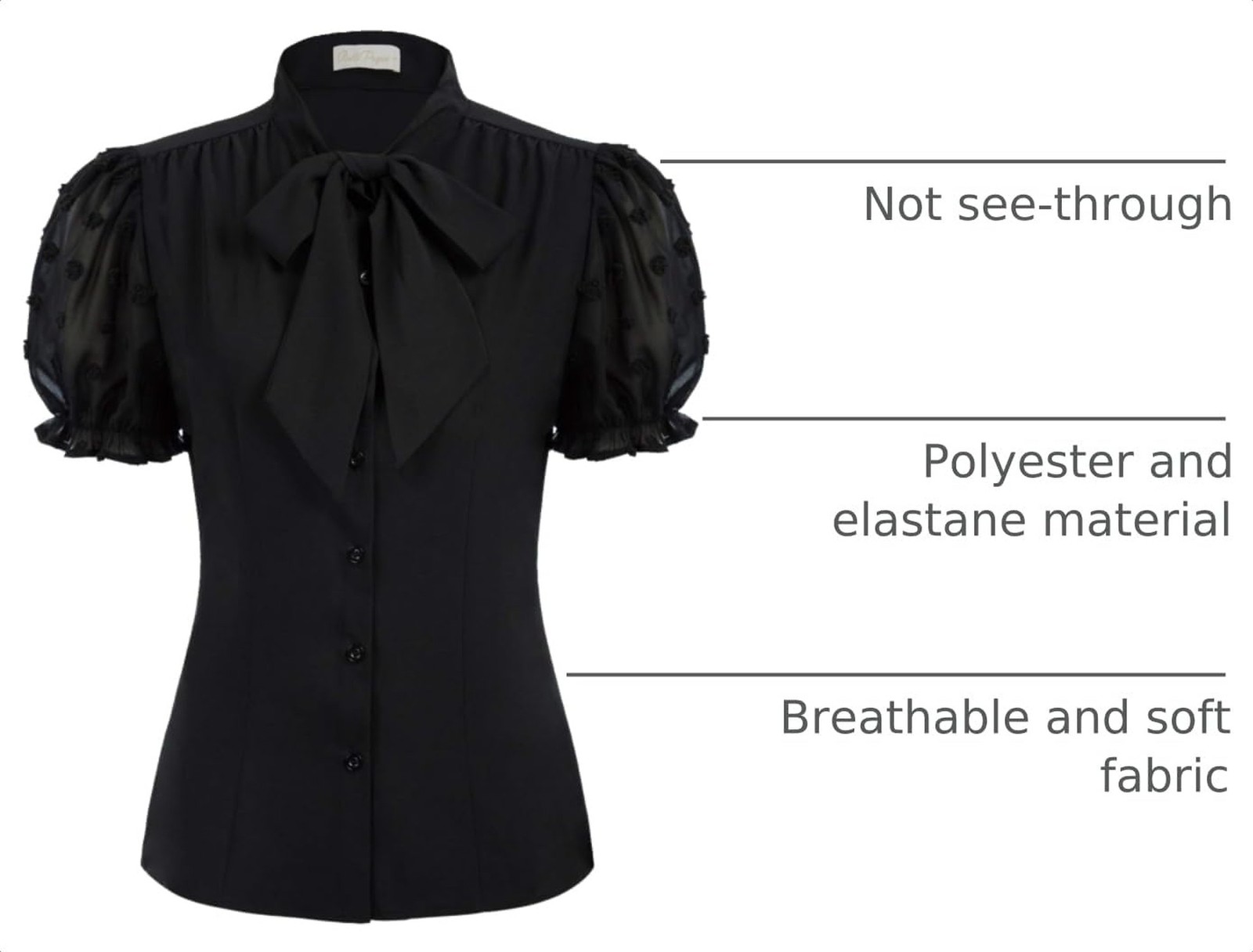 Belle Poque Womens Mesh Puff Sleeves Blouses Vintage Bow Tie Business Tops | …