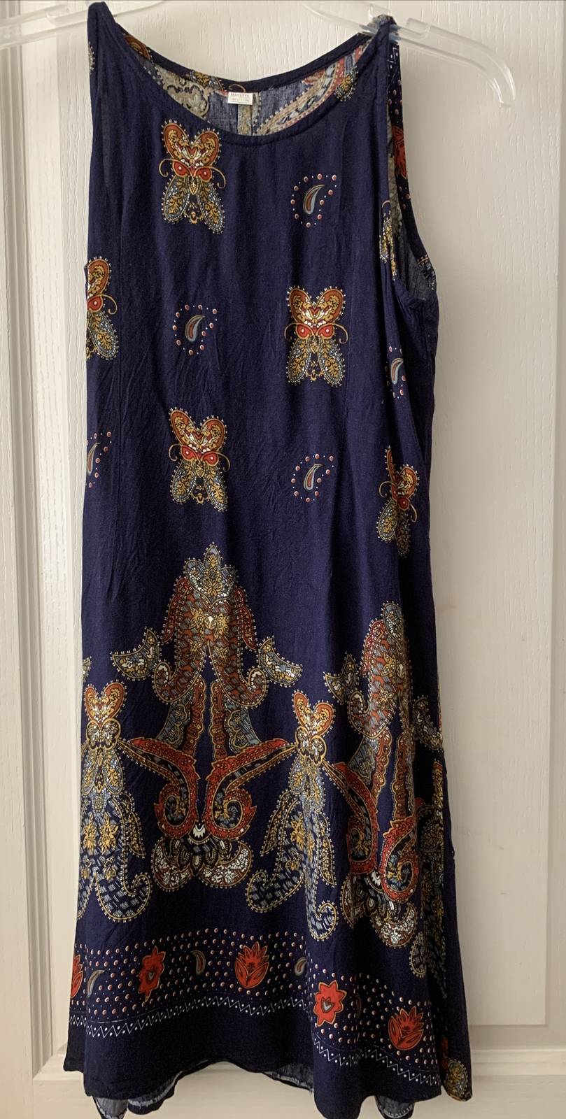 Mayette Vintage 100% Cotton Colorful Printed Sleeveless Dress Tie On Back Sz S